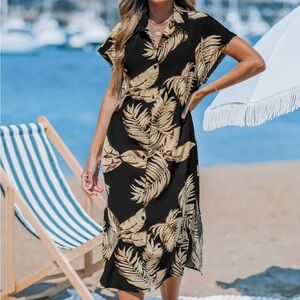 Cupshe NWT- Tropical Leaves Button Down Cover-Up Dress SZ  XL